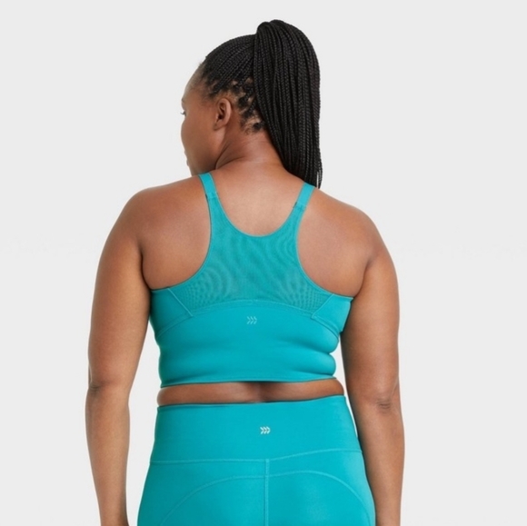 *Light Support Mesh-Back Longline Sports Bra-Turquoise Green, Sz M - Picture 3 of 4